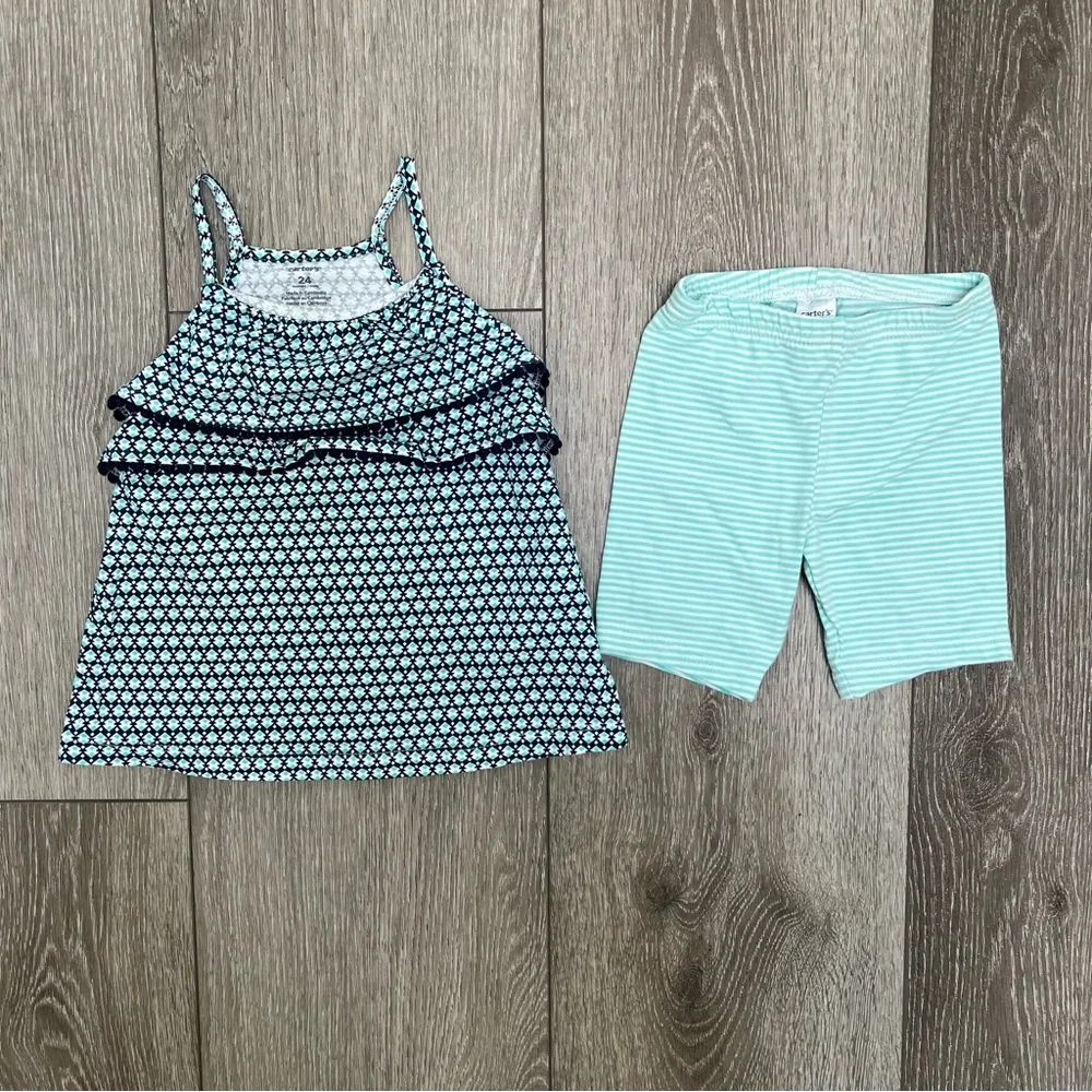 CARTERS 2PC TANK TOP AND SHORTS OUTFIT NAVY MINT 24MO
